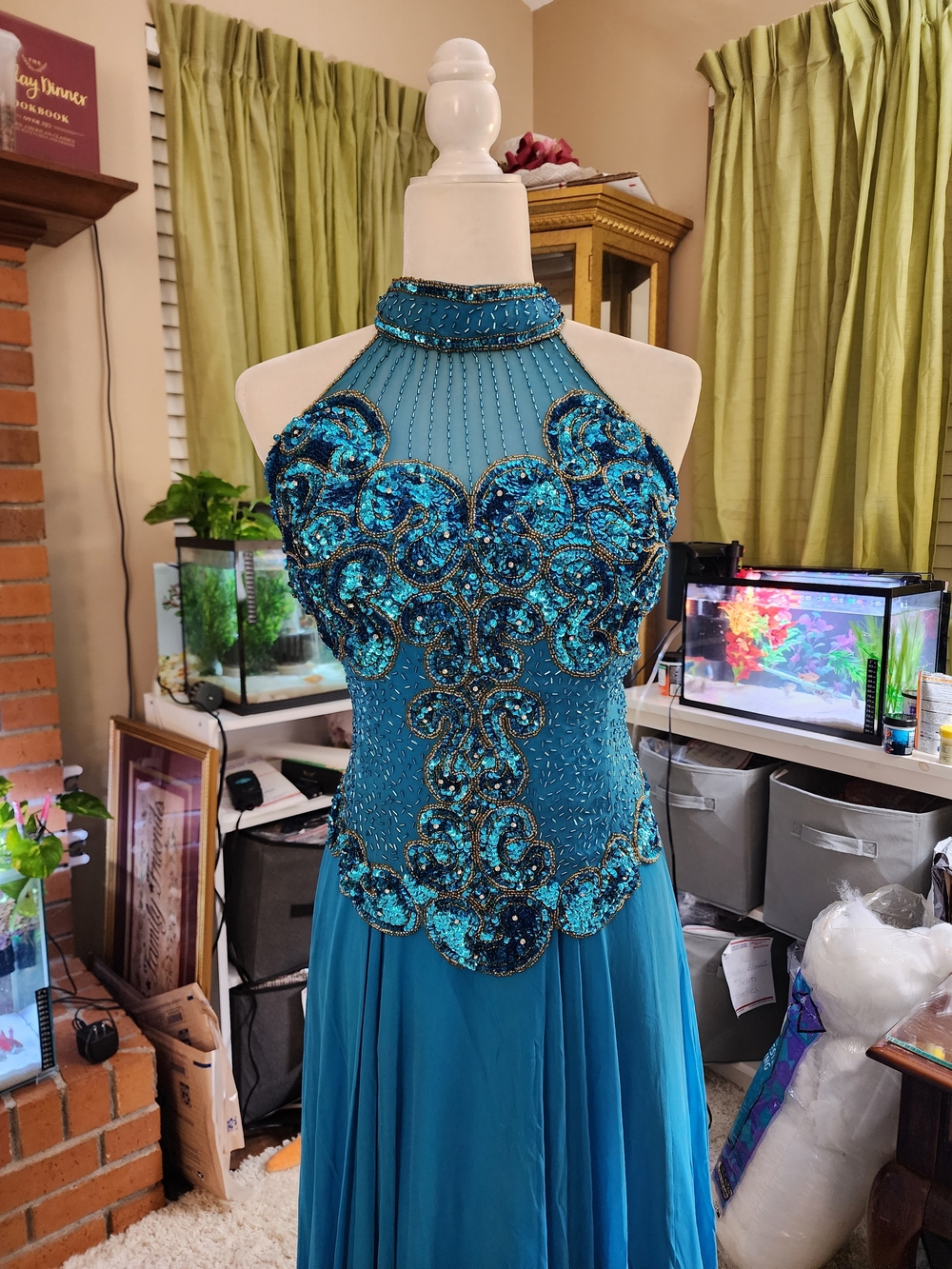 Beaded Halter Maxi Dress in Teal 12/14 - Picture 7 of 8